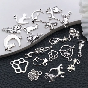 Antique silver cat and paw charms for DIY bracelets and necklaces jewelry making