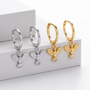 S925 sterling silver dove earrings with round white zircon in gold and silver finish