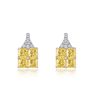 Elegant square yellow gemstone earrings in S925 silver with sparkling ice-cut carbon diamonds