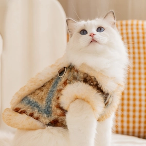 Warme Fair Isle Plüschweste für Katzen mit D-Ring-Geschirr für kleine Hunde und Welpen