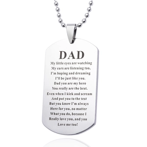 Engraved silver stainless steel military dog tag necklace for father with ball chain