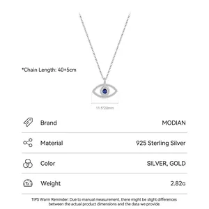 S925 sterling silver hollow evil eye necklace with blue stone and cubic zirconia settings