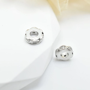 Silver flower wheel spacers with sparkling zircon crystals for DIY jewelry bracelet making