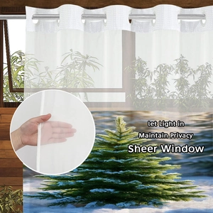 Sheer Christmas tree print shower curtain with metal grommets for holiday bathroom decor