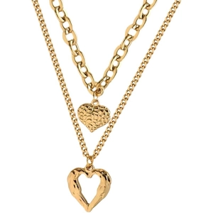 Dubbellaagse gouden titanium stalen ketting met hartvormige hangers en textuur