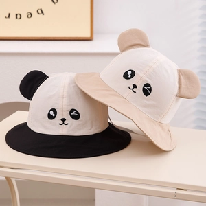 Baby panda and bear fisherman hats with ears and adjustable chin straps for sun protection