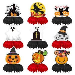 Lot de 9 décorations de table Halloween alvéolées avec maison hantée et citrouilles