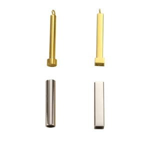 Polished stainless steel cylinder and cuboid pendants in gold and silver finishes