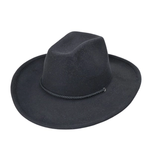 Classic black wool fedora with decorative twisted rope band and silver buckle detail