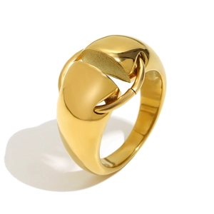 Minimalist geometric 18K gold plated stainless steel ring with bold interlocking design