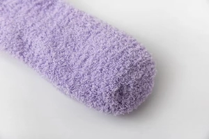 Macro shot of thick purple coral fleece fabric texture showing soft warm winter socks material
