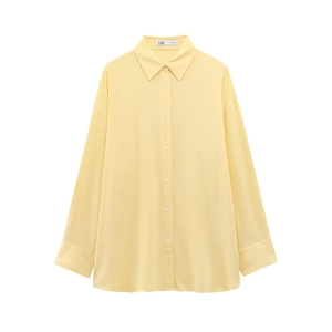 Classic bright yellow long-sleeved shirt for women with a minimalist collared button-down design