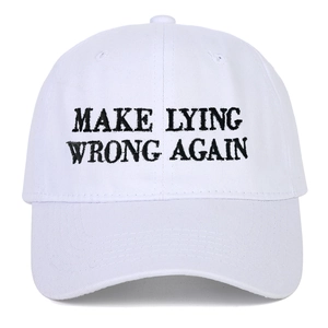 Cappellino da baseball in cotone bianco con ricamo Make Lying Wrong Again frontale