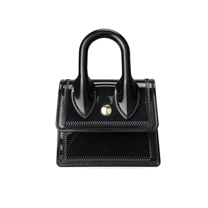 Minimalist black gloss jelly handbag with gold round buckle and top handle for women