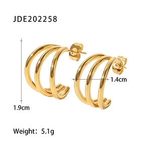 Three-band geometric 18K gold plated titanium steel hoop earrings with size dimensions