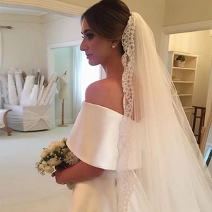 Ivory White Satin Wedding Dress Off The Shoulder Elegant Evening Gown With Long Train Simple Bridal Dress For Women