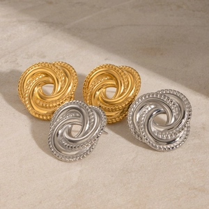 Minimalist textured threaded knot stud earrings in gold and silver stainless steel set