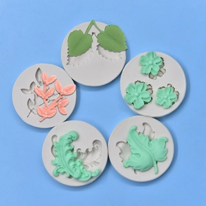 Lot de 5 moules en silicone pour formes de feuilles et fleurs en pâte à sucre