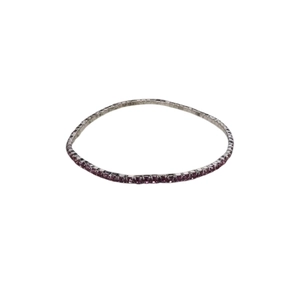 Elegant purple crystal tennis bracelet with silver-tone metal setting on white background