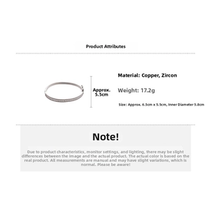 Detailed specs of silver zircon bangle showing weight 17.2g and inner diameter 5.8cm