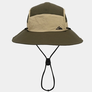 Outdoor sun hat with mountain embroidery, adjustable wind rope, and quick-dry fabric
