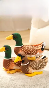 Detailed plush mallard duck set with realistic feather texture and bright yellow beaks