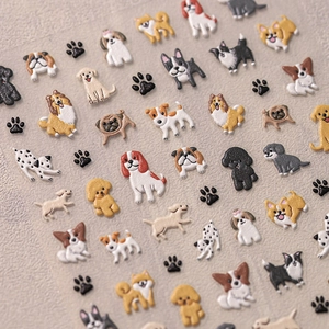 3D embossed cute cartoon dog nail art stickers featuring corgi and paw print designs