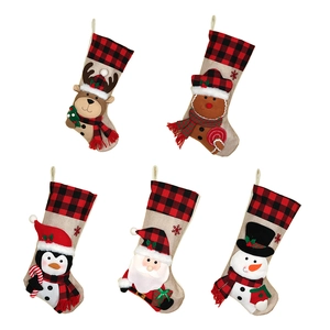 Five-pack of 3D Christmas stockings featuring Santa, snowman, and reindeer characters