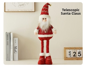Close-up of telescopic Santa Claus doll with snowflake patterns and small bell detail