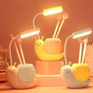 Cartoon Snail Led Desk Lamp With Pencil Holder Flexible Neck Usb Rechargeable Eye Protection Night Light For Kids