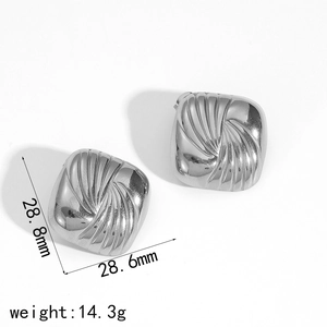 Minimalist square geometric stainless steel earrings with radial ripple texture in silver