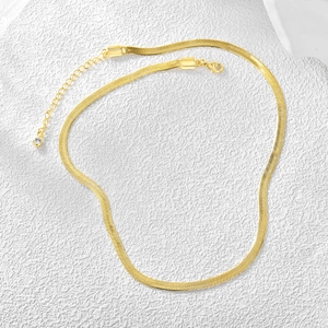 Minimalist Gold Plated Copper Flat Herringbone Snake Bone Chain Necklace For Women Geometric Rhinestone Adjustable Choker Jewelry