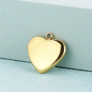 Polished gold heart charm pendant in stainless steel for jewelry making and bracelets