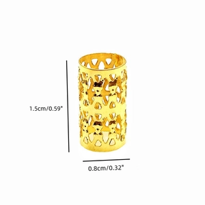Golden 8x15mm hollow metal dreadlock cuff with specific size measurement for hair decoration