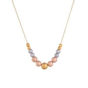 Collar retro de acero de titanio con cuentas metálicas mate de colores sobre fondo blanco