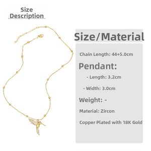 Spécifications de taille du collier colibri plaqué or 18K avec chaîne 44+5cm et zircon