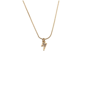 Elegant gold lightning bolt pendant necklace with sparkling cubic zirconia on thin snake chain