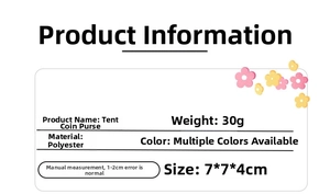 Detailed product specifications for tent shaped polyester coin purse and storage bag