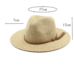 Detailed dimensions of the woven straw fedora hat featuring 7cm brim and 12cm height