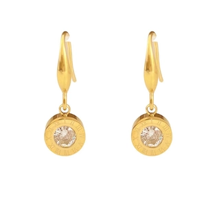 Elegante goldene Edelstahl-Ohrhänger mit römischen Ziffern und zentralen Zirkonia-Steinen