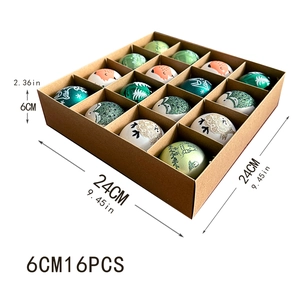 Detailed top view of 16-pack 6cm colorful painted Christmas ball ornaments in box
