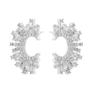 Boucles d'oreilles en C plaquées argent 18K avec zircons brillants et design semi-circulaire