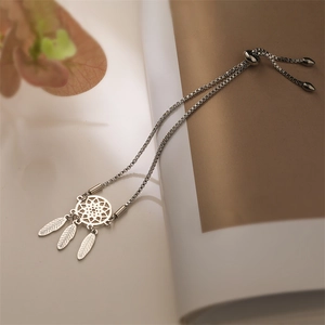 Traumfänger Feder Familienmitglieder Silhouette Armband Edelstahl Verstellbar Bolo Verschluss Boxkette Schmuck Geschenk Für Damen