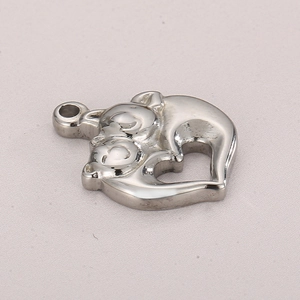 Polished stainless steel heart-shaped embrace pendant with silver metallic finish