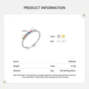 Bague en argent sterling 925 avec zircons arc-en-ciel et pierres colorées serties