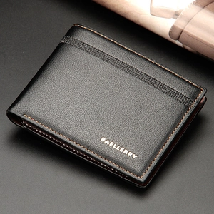 Baellerry men's black bifold short wallet with litchi texture and business logo