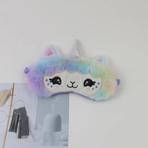Plush rainbow unicorn panda sleep mask with soft gradient faux fur and embroidery