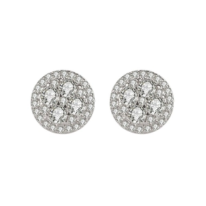 Classic round pavé stud earrings in silver finish featuring brilliant micro-set stones