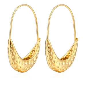 Exaggerated golden stainless steel crescent earrings with a textured hammered finish