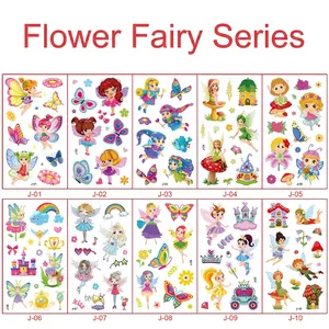 Detailed set of 10 waterproof cartoon flower fairy tattoo stickers for children